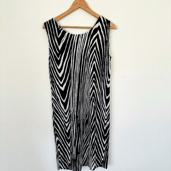 Plisse Medium Boxy Shift Dress Relaxed Fit Crinkle Stretch Accordion VTG 2000s - Picture 1 of 9